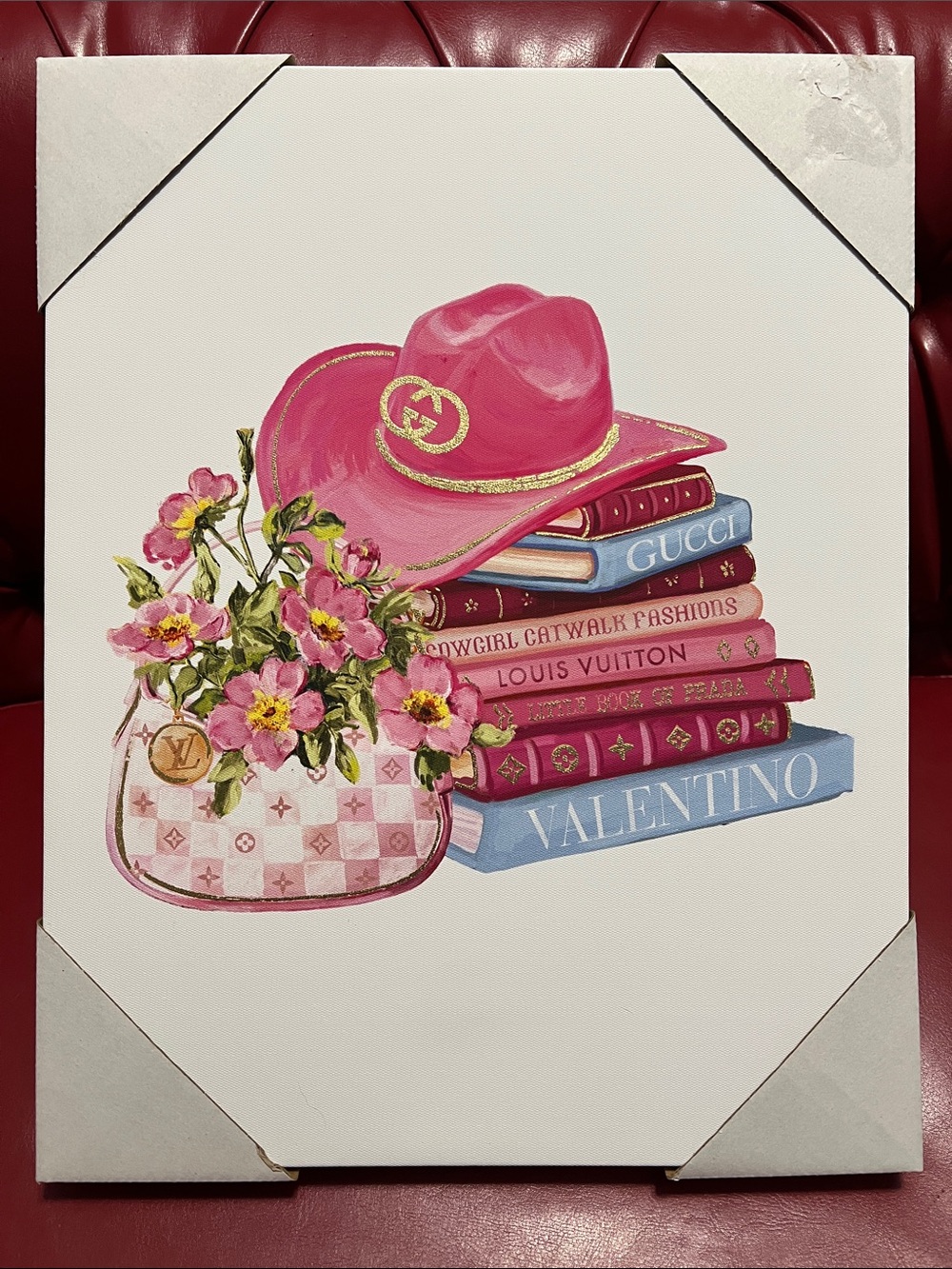 Pink Hat & Floral Stack Canvas Art — Fashion Book Still Life